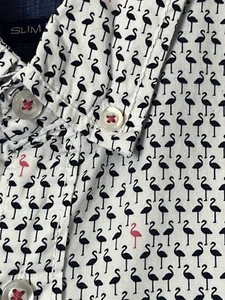 MEN'S BLUE+PINK FLAMINGOS SHIRT Large Geometrix - Picture 1 of 14