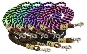 8' foot ROLLED BRAIDED NYLON BARREL REINS w/ Scissor snap ends Rawhide 6 COLORS! - Picture 1 of 4