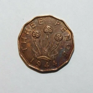 1944, Threepence Great Britain Very Low Mint Only 2 MM Minted High Value Coin-1 - Picture 1 of 6