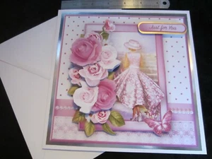 New Handmade Pretty Pink Floral Birthday Card Size  8'' x 8''  - Picture 1 of 5