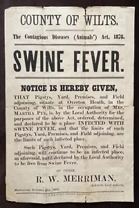 Schweinepest in Wiltshire - Drei Briefpresse-Benachrichtigungsplakate aus den 1880er Jahren - Bild 1 von 3