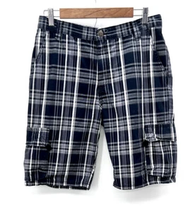 WRG Jeans Co Shorts Boys 16 HUSKY Blue Plaid Cargo Shorts Adjustable Waist - Picture 1 of 15