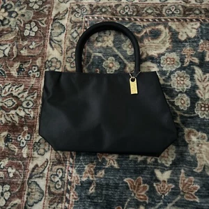 Vintage Elizabeth Arden Small Zip  Black Satin-Like Bag with Handles - Picture 1 of 5