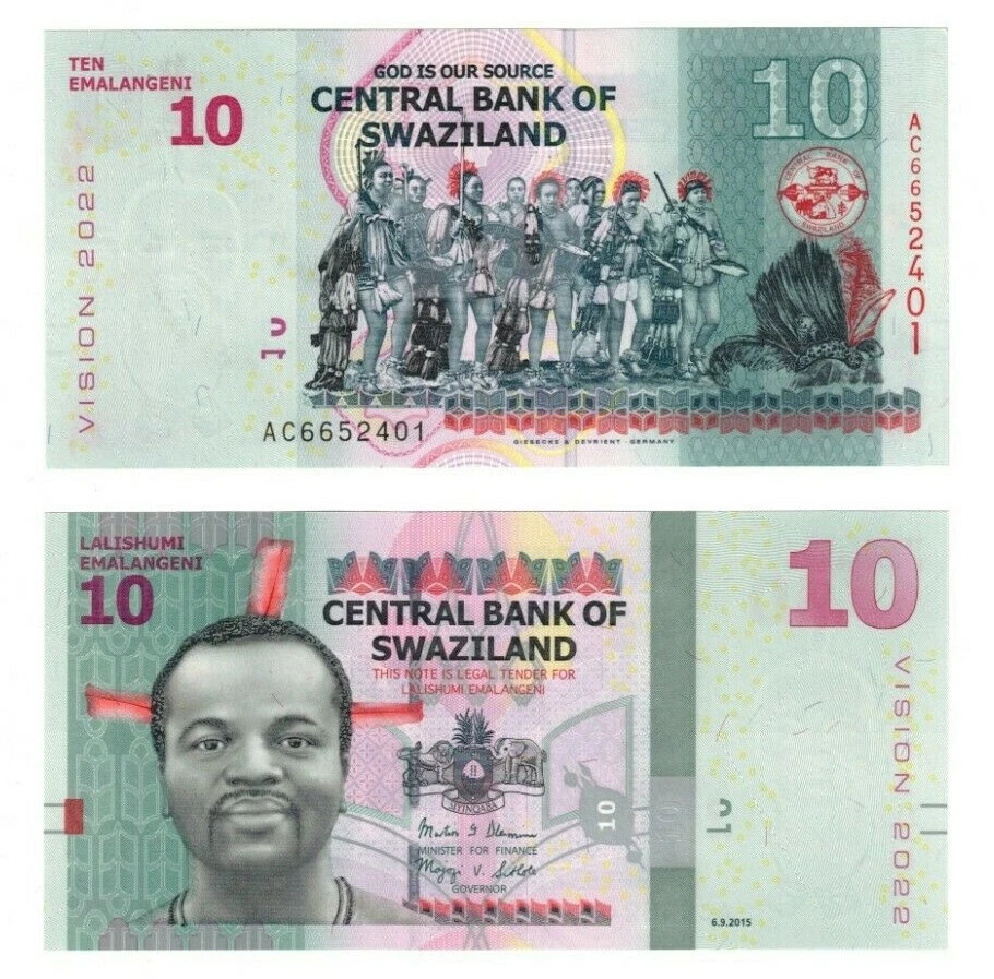 2015 Eswatini Swaziland Banknote P41 10 Emalangeni UNC Vision series - Image 1 of 1