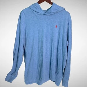 Polo Ralph Lauren Hoodie Mens Large Solid Blue Long Sleeve Pullover Pre Owned - Picture 1 of 7