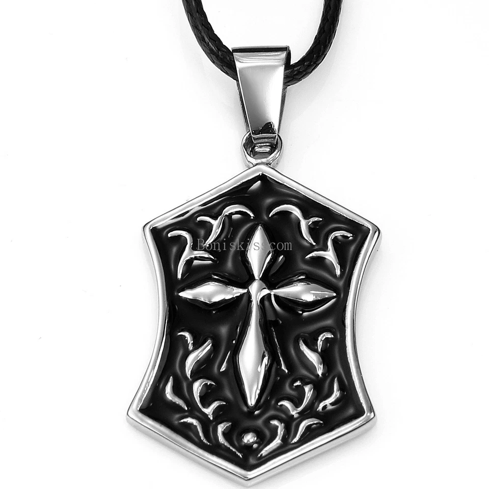 Collar colgante vintage de acero inoxidable con escudo cruzado de cruzados con etiqueta de perro para hombre Foto 1 de 1