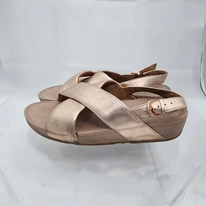 FITFLOP LULU CRISSCROSS 10 ROSE GOLD LEATHER BACK STRAP FAUX LEATHER SANDALS - Picture 1 of 10