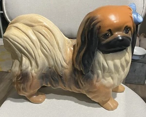 DE COLECCIÓN MOLDE DE CRESTA CERÁMICA PINTADA A MANO GRAN PERRO PEKINGÉS CACHORRO FIGURA - Imagen 1 de 9