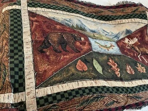 Bear Wildlife Lodge Throw Elk Trout 72x44" 100% Cotton Rustic Colors - Picture 1 of 8