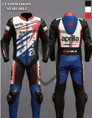 MarkX Aprilia Men Motorcycle Leather Riding Suits Motorbike Racing Sports Armor Foto 1 de 4