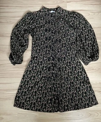 Topshop Petite Black  Floral Mini Shirt Dress cinched waist Size 8 - Image 1 of 4