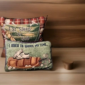 2 Vtg Eat Sleep Golf Pillow 12” X 8” On The Green Golf Label Cut Off #Golflife - Picture 1 of 6