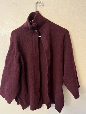 Ralph Lauren Womens Cable Cashmere Cardigan Cape Shawl Sweater Red M L - Image 1 of 4