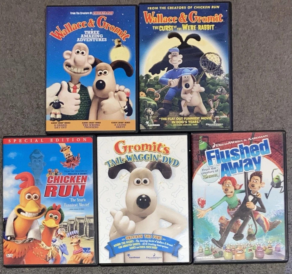 Wallace and Gromit: Rabbit/Trousers/Day Out/Shave/Tail-Waggin’/Chicken Run DVD - Image 1 of 3