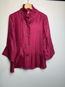 Joseph Ribkoff UK 8 hochgeschlossene Jacke fuchsia-rosa Taftstil Rüschen neu mit Etikett - Bild 1 von 14