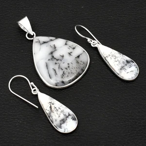 Dendrite Opal Gemstone Ethnic Handmade Pendant+Earring Jewelry 1.88" AP-49932 - Picture 1 of 1