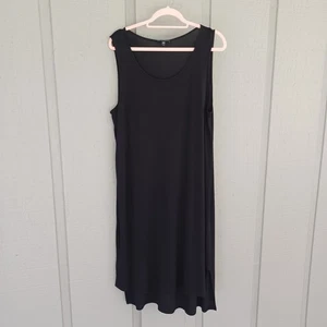 Eileen Fisher Jersey Silk Tank Dress Size L Minimalist In Black Stretch Pullover - Picture 1 of 15