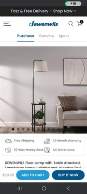 Напольная лампа DEWENWILS с прикрепленным столом, деревянная боковая настольная напольная лампа, - Изображение 1 из 4