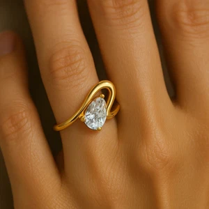 2.5CT  Lab Grown Pear Diamond 14K Yellow Gold Engagement Ring - Picture 1 of 3