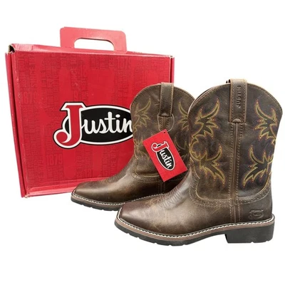 Justin Western Botas Niños Resistente Bronceado Búfalo 4.5D Bordado Punta Cuadrada SK4681 Foto 1 de 4
