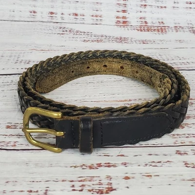 Cinturón de cuero trenzado marrón oscuro L.L.Bean para hombre talla 46 hebilla de latón vaquero occidental Foto 1 de 4