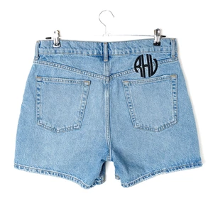 Zara x Rhuigi RHU Monogram Denim Shorts Light Wash Mens 32W Streetwear Collab - Picture 1 of 10
