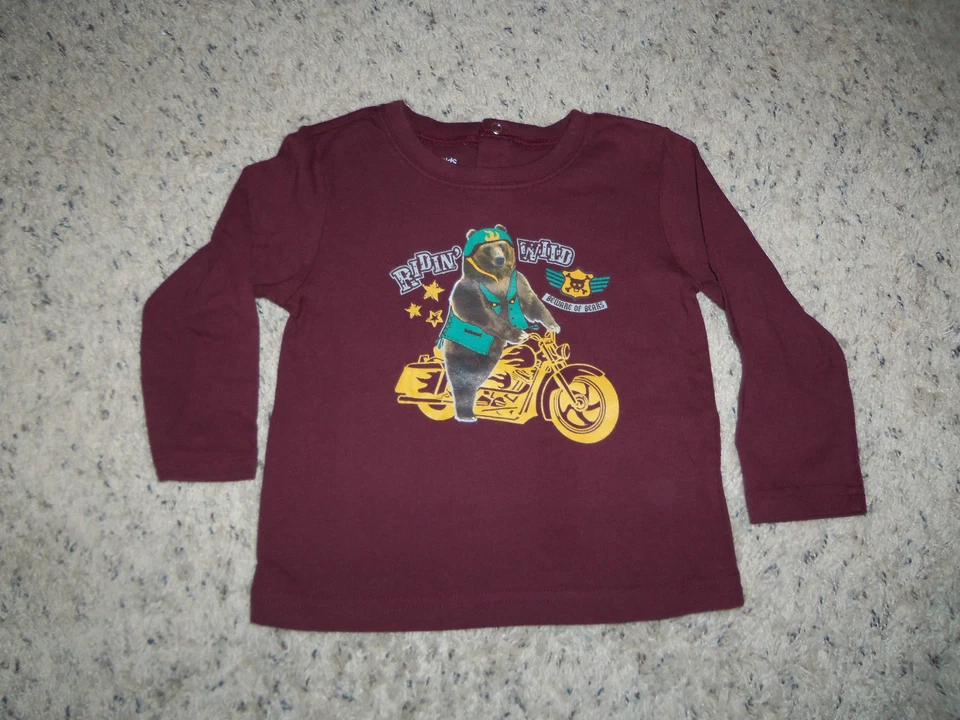 NEW BOYS WONDERKIDS MAROON LONG SLEEVE BEAR T/SHIRT SIZE 24 MOS — 第 1/1 张图片