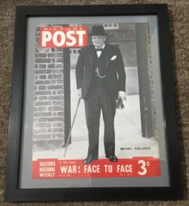 1940 COPIA ENMARCADA DE WINSTON CHURCHILL EN LA PORTADA DE LA REVISTA DE POSGUERRA - Imagen 1 de 9