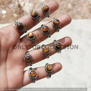 Lot of 10 Tiger’s Eye Gemstone Casting Rings 925 Sterling Silver Plated - Picture 1 of 7