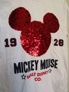 H&M Disney Mickey Mouse Girls T-shirt Size  4-6 Y Reversable Sequins White - Picture 1 of 4