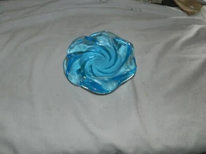 Vintage Fenton? Hand Blown Art Glass Ashtray Aqua Blue swirled glass  - Picture 1 of 6