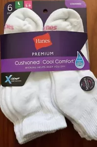 Hanes Women's Premium Cushioned Cool Comfort Ankle Socks 6-Pack Shoe Size 5-9 - Picture 1 of 8