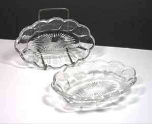 2 HEISEY GLASS Clear COLONIAL Nappy BOWLS Relish Dishes Starburst Oval SCALLOP - Picture 1 of 11