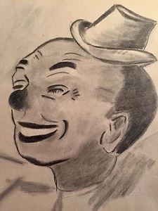 1920's Art Deco Clown Face Drawing Original Drawing Signed - Picture 1 of 4