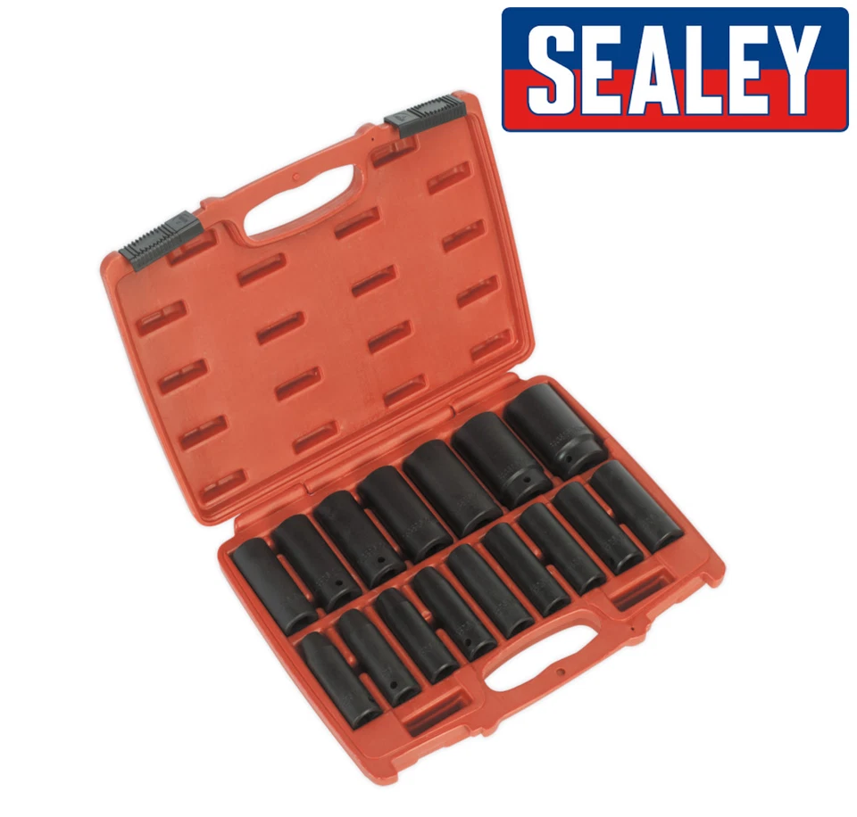 Sealey IMPACT Metric DEEP SOCKETS 1/2" Sq Dr Black in Moulded Case 10-32mm 16pc - Image 1 of 1