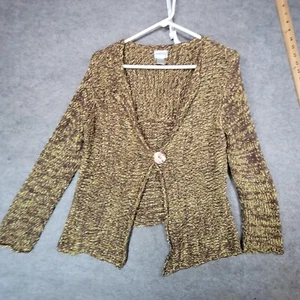 Chicos Sweater Womens Medium Brown Knit Long Sleeve Cardigan One Button - Picture 1 of 12