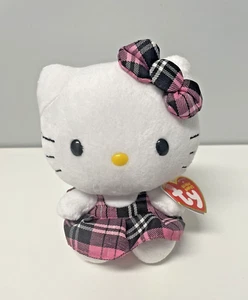 Ty Beanie Baby - HELLO KITTY PINK PURPLE PLAID DRESS 6" PLUSH New with tags - Picture 1 of 5