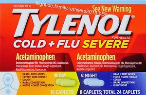 Tylenol Cold + Flu Severe Acetaminophen Caplets Day & Night Fever Cough Reducer - Picture 1 of 2