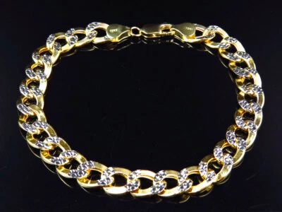 Mens 10K Yellow Gold Hollow Flat Curb Cuban Link Bracelet (9MM) 9" - Image 1 of 4
