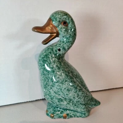 7" Vintage Calico Branco Verde Pato ou Ganso com Decoração de Estatueta de Bronze Bill - Imagem 1 de 4