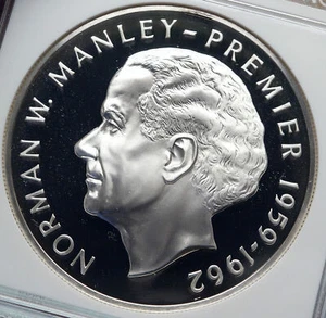 1973 JAMAICA Proof HUGE 4.5cm Premier Norman W Manley Silver $5 Coin NGC i85369 - Picture 1 of 5