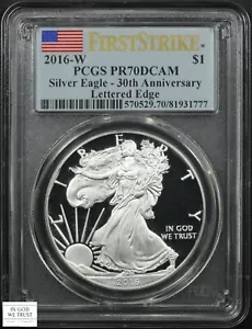 2016 W Proof First Strike Lettered Edge American Silver Eagle $1 PCGS PR 70 DCAM - Picture 1 of 2