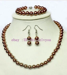 Set orecchini bracciale collana perle conchiglia mari del sud champagne originale 8 mm AA - Foto 1 di 6