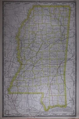 Mapa ferroviario 1889 ~ Mississippi ~ Mapa auténtico McNally Atlas (14x20) #017 Foto 1 de 4