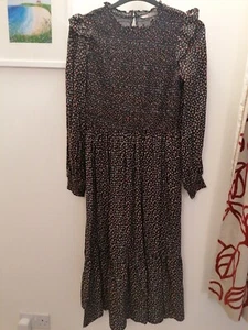 Bnwt Size 12 Long Shirred And Tiered Dress By TU In Blacks/Pinks - Picture 1 of 12