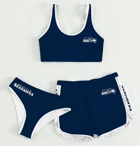 Seattle Seahawks Women's Athletic Bikini 3PCS Crop Top With Shorts Swimwear Gift Cover