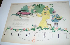 1927 Hupmobile mid-size-mag centerfold car ad-deco fashion- Larry Stults illus - Picture 1 of 1