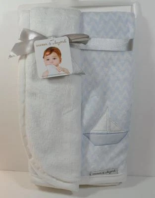 New Blankets & Beyond Boy's Plush Mink & Fur Blue/White Chevron SAILBOAT Blanket - Image 1 of 3