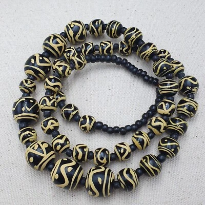 Collana di perline in vetro JavaTrade nero e giallo misto stile veneziano - Immagine 1 di 4