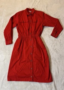 Vestido Camisa Rojo Gotcha Vintage Manga Larga Cintura Elástica Talla 14 - Imagen 1 de 17